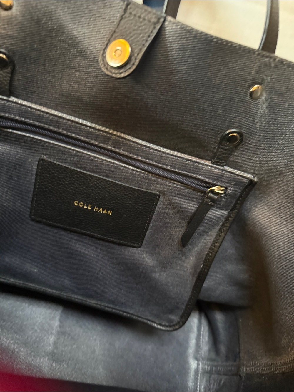 Cole Haan Palermo Black Leather Large Tote Bag Shoulder Work Purse Minimalist - Picture 4 of 10